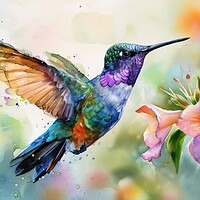 Buy canvas prints of Watercolor painting of a hummingbird. by Michael Piepgras