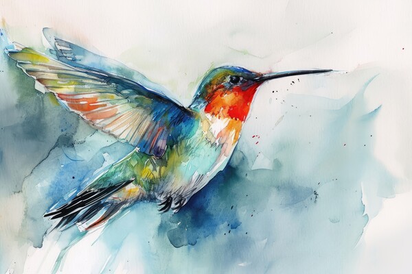 Watercolor painting of a hummingbird. Picture Board by Michael Piepgras