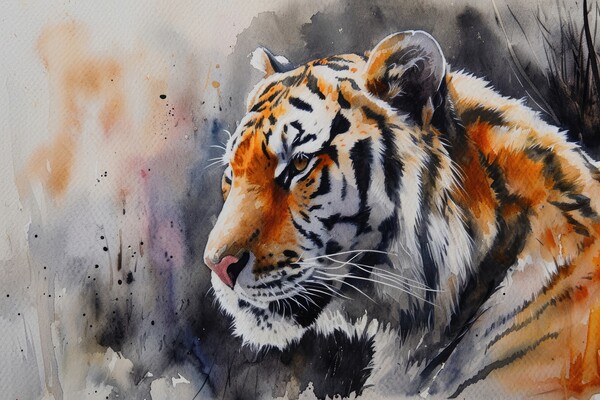 Watercolor painting of an impressive Tiger. Picture Board by Michael Piepgras