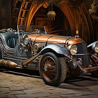 Buy canvas prints of A beautiful steampunk sports car. by Michael Piepgras