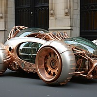 Buy canvas prints of A beautiful steampunk sports car. by Michael Piepgras