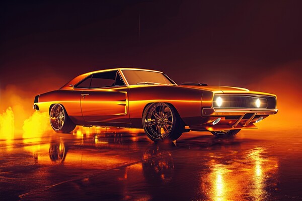 A custom tuned muscle car in a spectacular light. Picture Board by Michael Piepgras