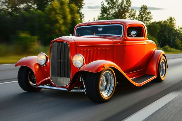 A fast hot rod car on the road. Picture Board by Michael Piepgras
