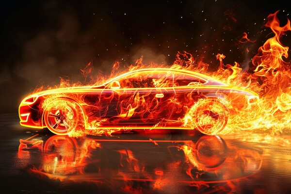 A fast modern car made of fire. Picture Board by Michael Piepgras