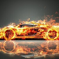 Buy canvas prints of A fast modern car made of fire. by Michael Piepgras