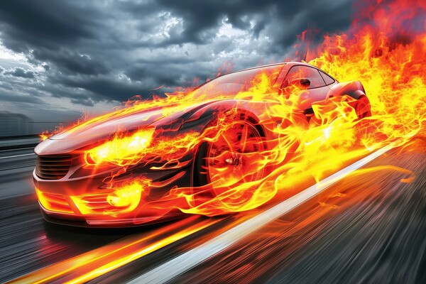 A fast modern car made of fire. Picture Board by Michael Piepgras