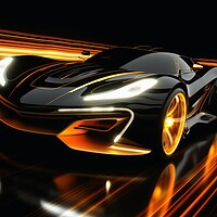 Buy canvas prints of A fast modern hyper car with lightbeams showing the speed. by Michael Piepgras