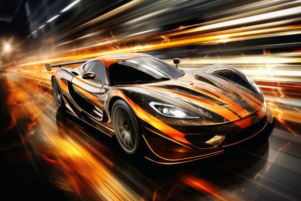 A fast modern hyper car with lightbeams showing the speed. Picture Board by Michael Piepgras