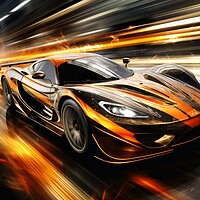 Buy canvas prints of A fast modern hyper car with lightbeams showing the speed. by Michael Piepgras