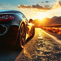 Buy canvas prints of A fast sports car with full reflective paintwork on a lonely roa by Michael Piepgras
