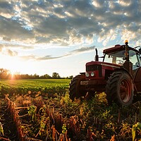 Buy canvas prints of A large tractor on a farm working on a field. by Michael Piepgras
