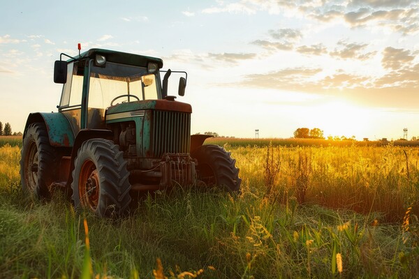 A large tractor on a farm working on a field. Picture Board by Michael Piepgras