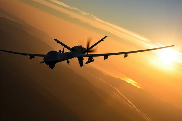 A fictional military drone in the air. Picture Board by Michael Piepgras