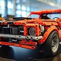 Buy canvas prints of A muscle car assembled from building blocks. by Michael Piepgras