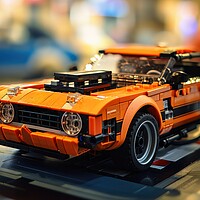 Buy canvas prints of A muscle car assembled from building blocks. by Michael Piepgras