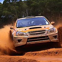 Buy canvas prints of A rally car navigating a rugged off road terrain with agility an by Michael Piepgras