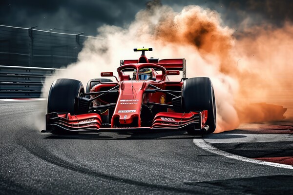 A red hot racing car burning rubber on the asphalt dominating th Picture Board by Michael Piepgras