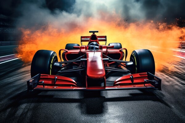 A red hot racing car burning rubber on the asphalt dominating th Picture Board by Michael Piepgras