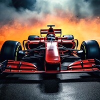 Buy canvas prints of A red hot racing car burning rubber on the asphalt dominating th by Michael Piepgras