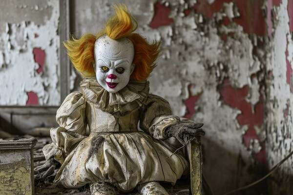 An evil clown doll. Picture Board by Michael Piepgras
