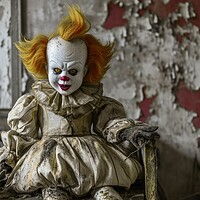 Buy canvas prints of An evil clown doll. by Michael Piepgras