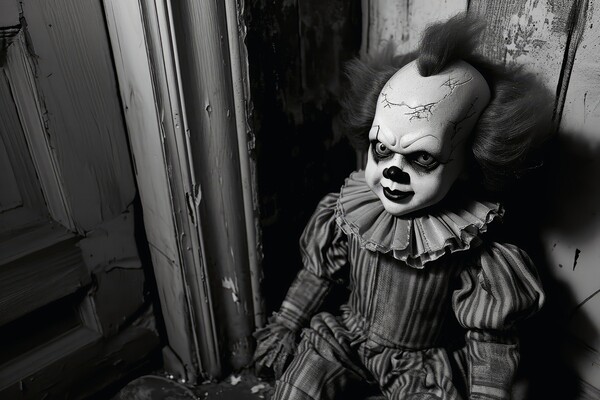 An evil clown doll. Picture Board by Michael Piepgras