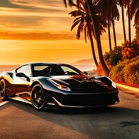 Buy canvas prints of A sleek and powerful sports car racing down a scenic coastal roa by Michael Piepgras