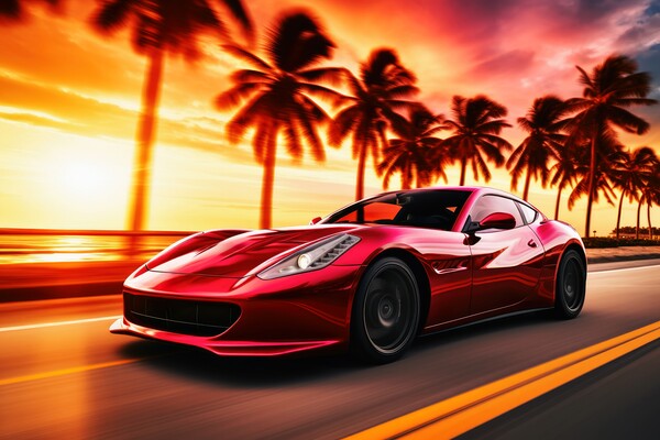 A sleek and powerful sports car racing down a scenic coastal roa Picture Board by Michael Piepgras