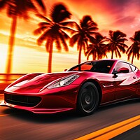 Buy canvas prints of A sleek and powerful sports car racing down a scenic coastal roa by Michael Piepgras