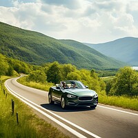 Buy canvas prints of A summer day in a beautiful convertible on a winding road. by Michael Piepgras
