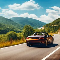 Buy canvas prints of A summer day in a beautiful convertible on a winding road. by Michael Piepgras