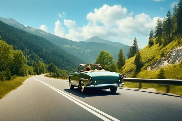 A summer day in a beautiful convertible on a winding road. Picture Board by Michael Piepgras