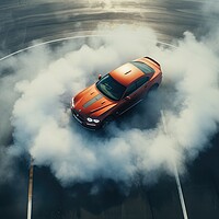Buy canvas prints of Aerial view of a sports car making donuts. by Michael Piepgras