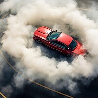 Buy canvas prints of Aerial view of a sports car making donuts. by Michael Piepgras