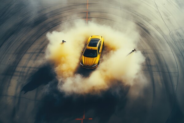 Aerial view of a sports car making donuts. Picture Board by Michael Piepgras