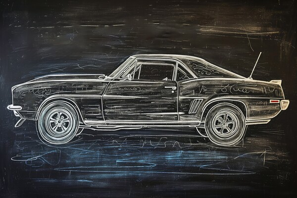 Chalk drawing of a muscle car on a blackboard. Picture Board by Michael Piepgras