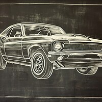 Buy canvas prints of Chalk drawing of a muscle car on a blackboard. by Michael Piepgras