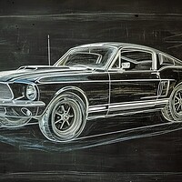 Buy canvas prints of Chalk drawing of a muscle car on a blackboard. by Michael Piepgras