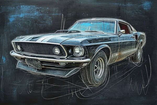 Chalk drawing of a muscle car on a blackboard. Picture Board by Michael Piepgras
