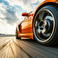 Buy canvas prints of Close up of a fast turning wheel of a sports car. by Michael Piepgras