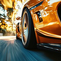 Buy canvas prints of Close up of a fast turning wheel of a sports car. by Michael Piepgras