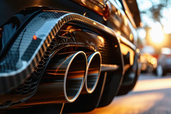 Close-up of a tuned sports car exhaust system. Picture Board by Michael Piepgras