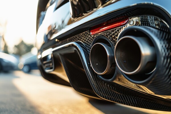 Close-up of a tuned sports car exhaust system. Picture Board by Michael Piepgras