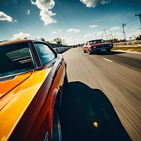 Buy canvas prints of Doing a race with a another muscle car in a close up view. by Michael Piepgras