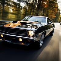 Buy canvas prints of Doing a race with a another muscle car in a close up view. by Michael Piepgras