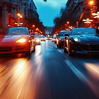 Buy canvas prints of Fast cars in a race on a city road. by Michael Piepgras