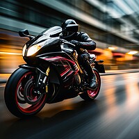 Buy canvas prints of Fast motorbike with a motion blur background. by Michael Piepgras