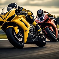 Buy canvas prints of Fast racing motorcycles on a track. by Michael Piepgras