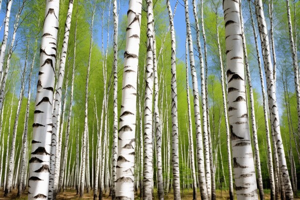 A beautiful birch forest with many white tree trunks. Picture Board by Michael Piepgras