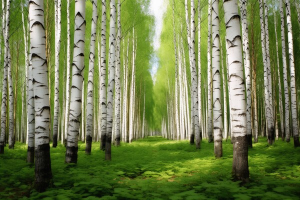 A beautiful birch forest with many white tree trunks. Picture Board by Michael Piepgras